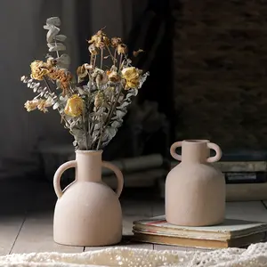 2Pcs brown ceramic vases, 2 handles, Bohemian Vases Modern Farmhouse vases Pottery decorative vases, home decor, table, living room decor, shelf decor, mantel