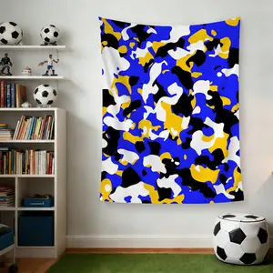 Blue Yellow White Black Camo Tapestry, Soft Wall Hanging, Lightweight Photo Backdrop, Ideal for Streetwear Living Room Feature Wall, Teen Dorm Room, Apartment, Hip‑Hop Party, Modern Camouflage Aesthetic Decor