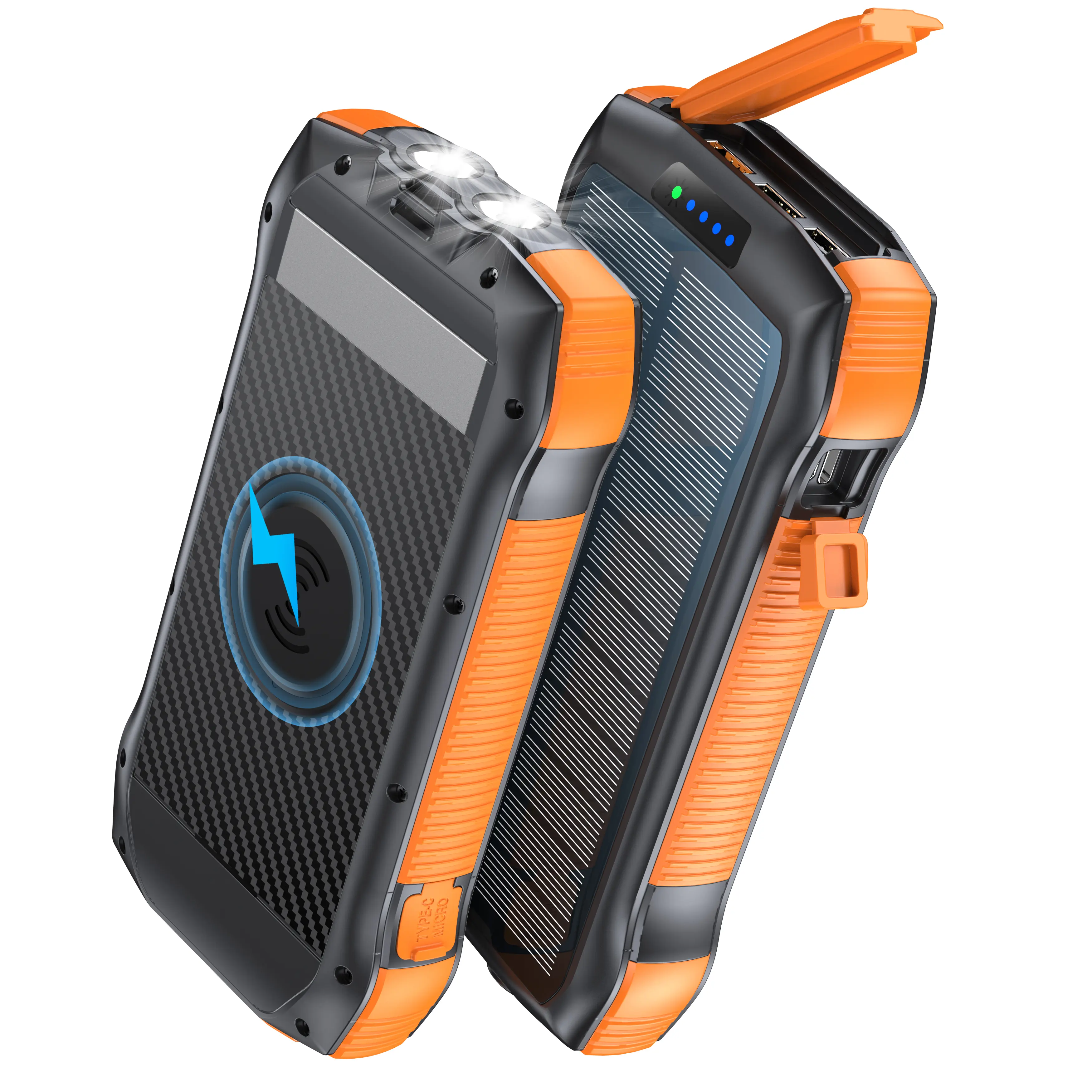 Diamuar 40000mAh Power Bank with Solar Panel, 15W Wireless Charging, 4 Outputs (3 USB + Type-C), Flashlight, Waterproof External Battery Pack for Outdoor Camping Emergency backtoschool