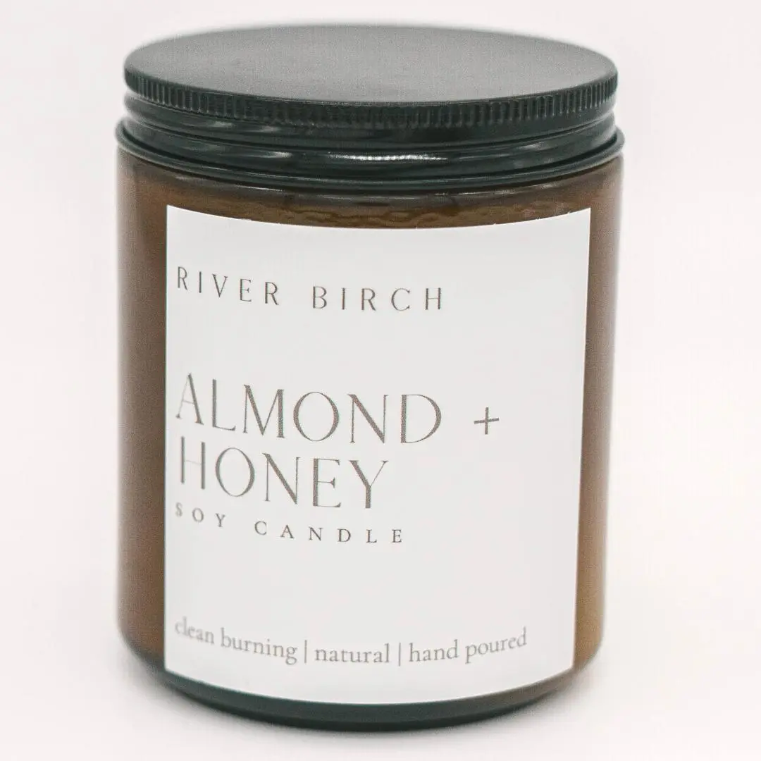 River Birch Almond + Honey Amber Jar 8.5 oz Soy Candles Creamy Floral Scented with Honey Almonds Lemon & Lavender Notes