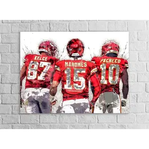 [UNFRAMED] Mahomes Kelce Pacheco Poster Featuring Championship Energy, Kansas City Football Wall Art for Man Cave and Football Gift