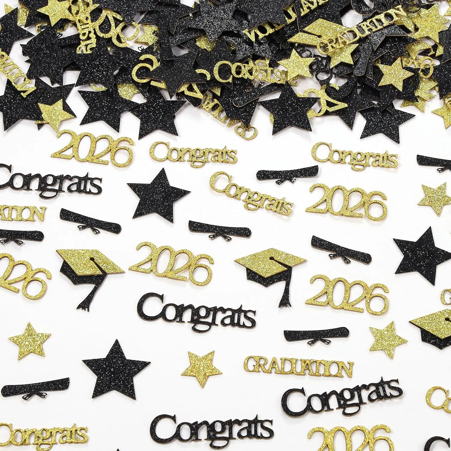 Black and  Glitter Graduation Confetti 2026 200 count Graduation Grad Confetti Table Decorations for Graduation Party Decorations Supplies