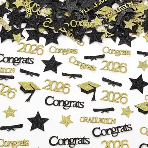 Black and  Glitter Graduation Confetti 2026 200 count Graduation Grad Confetti Table Decorations for Graduation Party Decorations Supplies