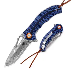 KLAKEN J345-Tideborn New Damascus Steel Blade With G10 Handle Folding Pocket EDC Knife