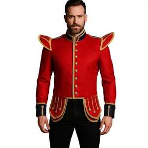 Scottish Red Military Doublet Jacket | Piper & Drummer Parade Kilt Jacket | Bagpiper Marching Band Tunic for Men