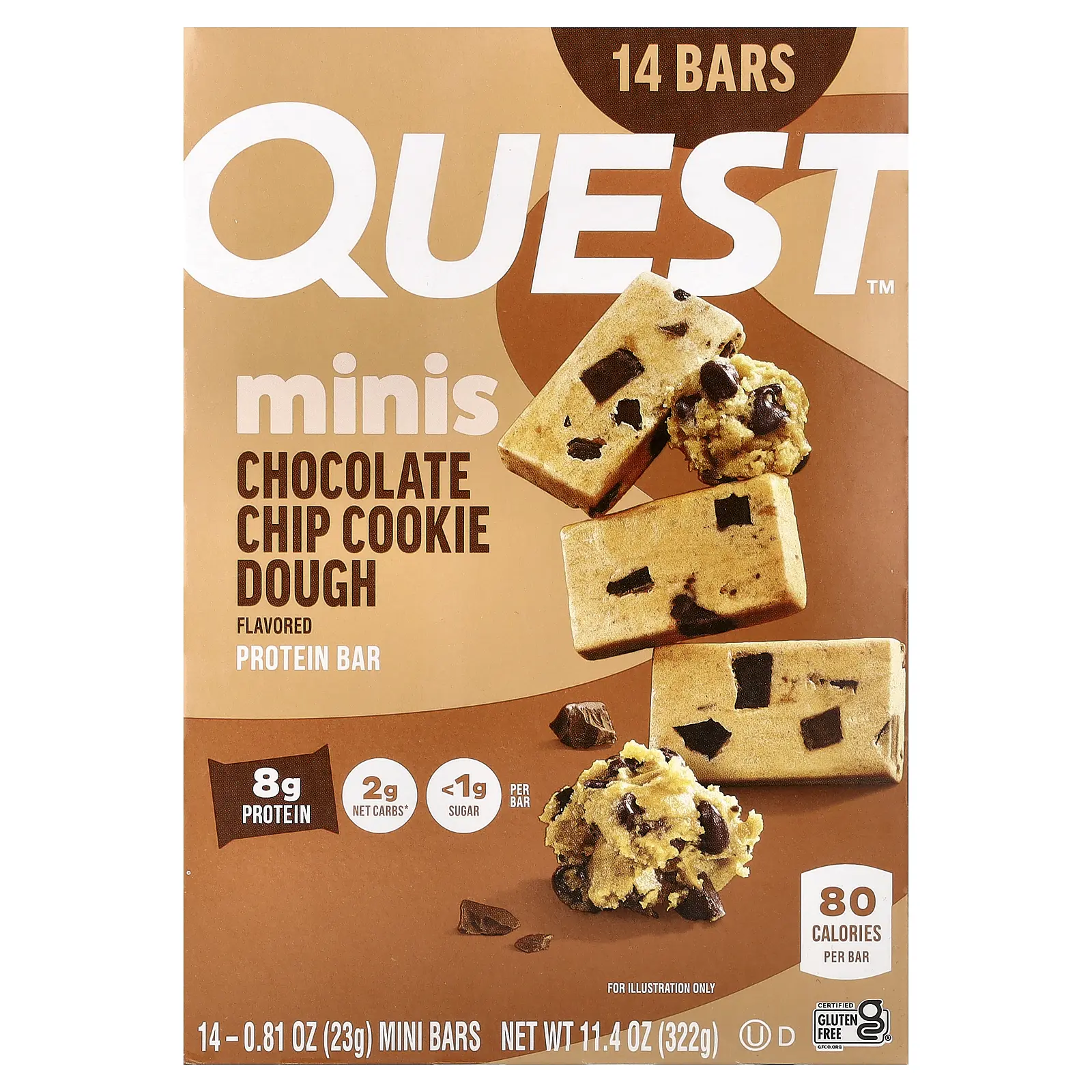 Quest Nutrition Minis Protein Bar, Chocolate Chip Cookie Dough, 14 Bars, 0.81 oz (23 g) Each
