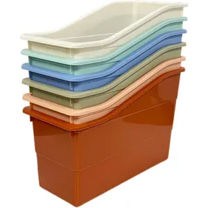 6 Pack Durable Plastic Book and Binder Holder, Files Book Bins for Classroom, Vertical Storage Book Organizer Folder Office Classroom Organization Containers Supplies (Boho)