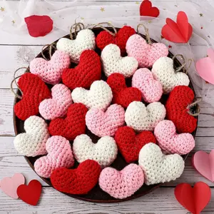 3pcs Handmade Knitted Crochet Heart Ornaments – Red, Pink & White Heart Decorations for Valentine’s Day, Perfect Tree Ornaments, Bowl & Vase Fillers, Romantic Home Décor Accents, Party Decorations & Cute Valentine Gifts for Couples, Friends, Weddings & Sp