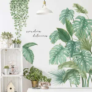 Monstera Wall Decals, Hanging Green Leaves Wall Decals, Green Plants Wall Decal - Peel and Stick, Removable