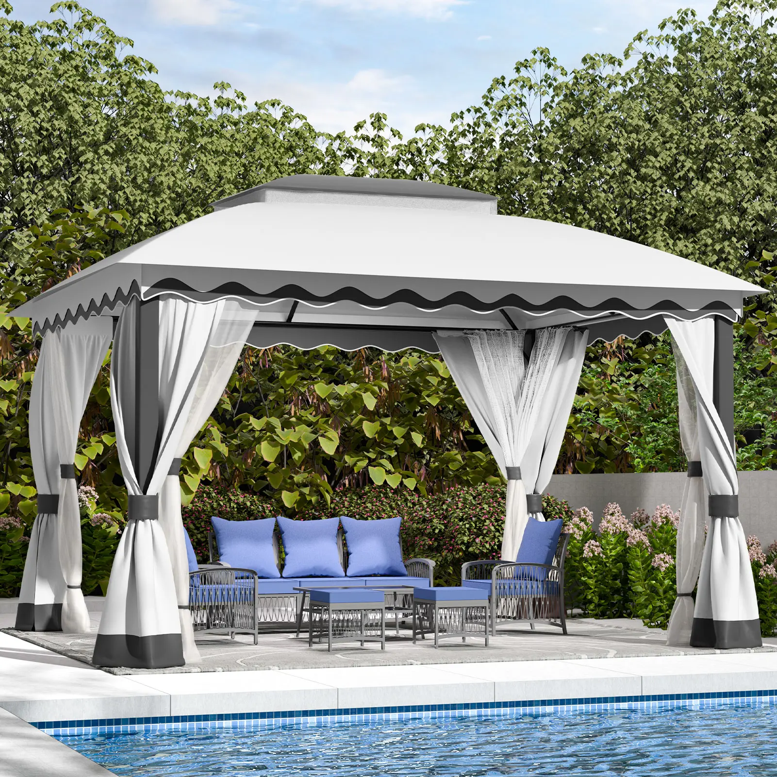 Outdoor Patio Gazebo 10×13 Heavy Duty Gazebos with Mosquito Netting & Double Roof Metal Steel Frame Canopy Gazebo Tent Shelter for Patio Lawn Backyard Garden,summerwins,outdoorfurnitureset