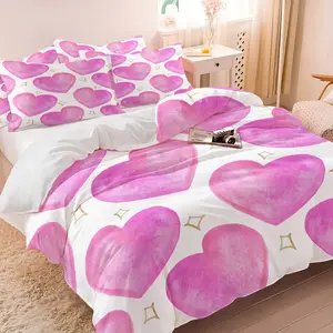 Romantic LOVE Heart Element Printed Duvet Cover Set, 2/3 Pcs,Includes 1 Count Duvet Cover & 1/2 Pillowcase without Filler,A great home decor item,Suitable for all seasons,Multiple styles available, Bed Linen