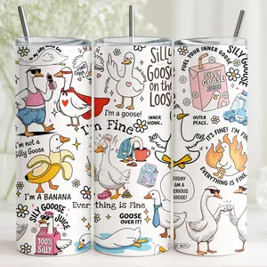 [4 samples] Funny Silly Goose 20oz Tumbler, I'm Fine Everything is Fine Tumbler