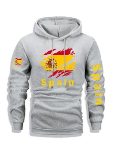 1PCS Hoodie Spain Multi-position Printing Men's Printed Hoodie Autumn and Winter Casual Regular Fit Long-sleeved Hoodie, Fashionable Daily Wear Clothing