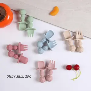 Silicone Baby Fork & Spoon Set, 2 Counts/set Self Feeding Utensil, Easy Grip Toddler Cutlery Kit, Baby Weaning and Feeding Spoon for Infant Toddler, Silicone Utensils Set, Cutlery Utensil Sets