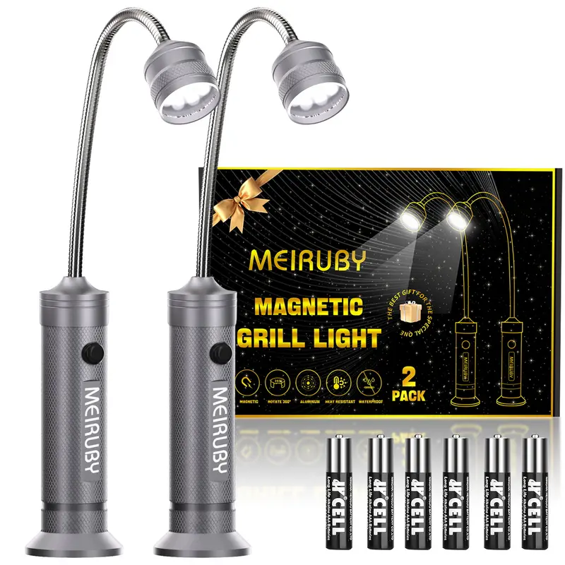 2-Pack Magnetic Barbecue Grill Light: BBQ Grilling Accessories for Outdoor Grills with 360-Degree Flexible Gooseneck, Magnetic Base, Gifts for Dads