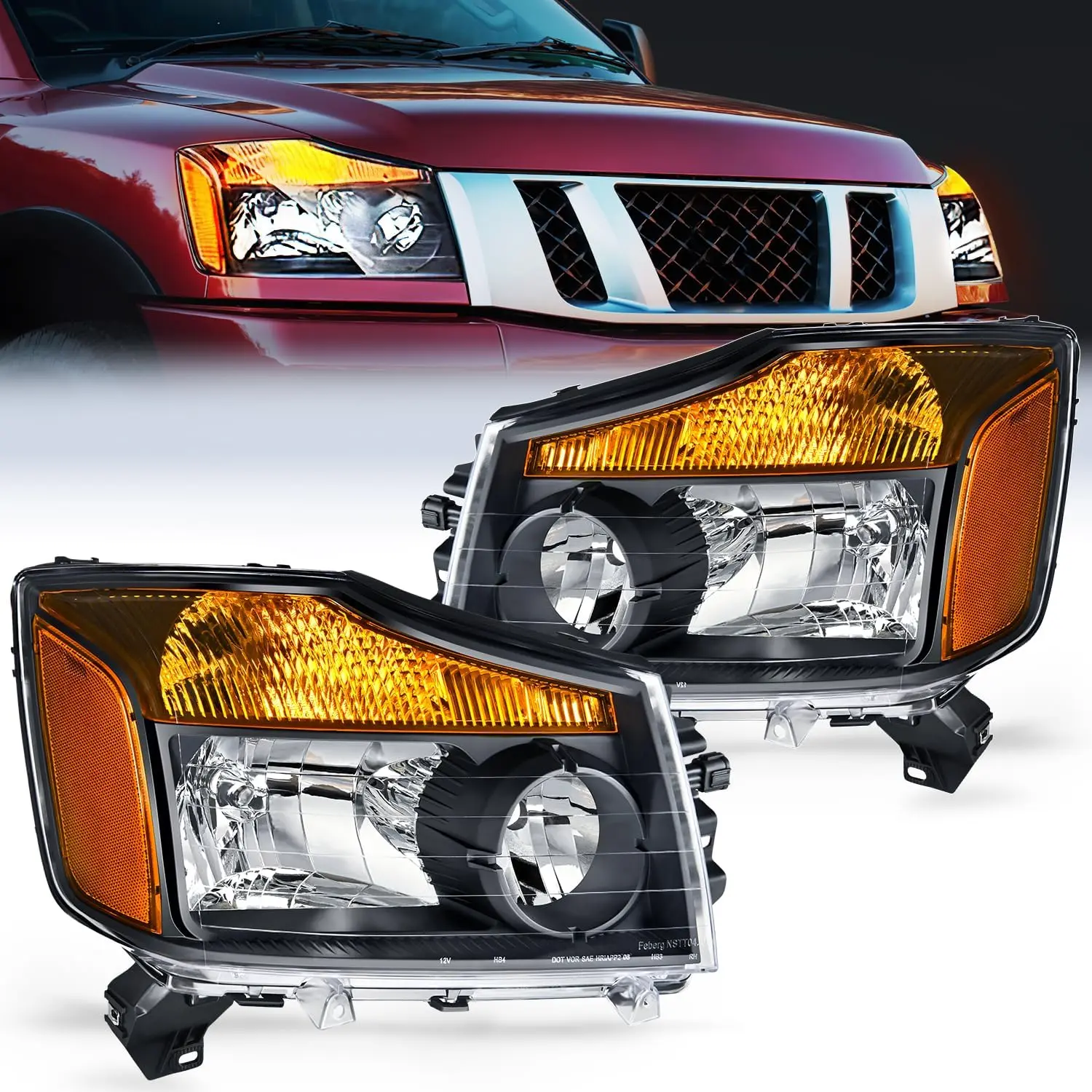 Nilight Headlight Assembly - Leakproof, Fog-Free, Moisture-Resistant, UV-Resistant High-Impact Housing LED Car Headlight Replacement for 2004-2015 Nissan Titan & Armada, Amber Reflector