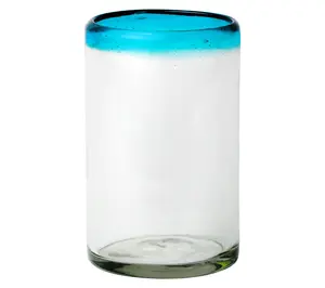 10 Strawberry Street Aqua Rim Mexican Glass, Hiball 10 Strawberry Street Aqua Rim Mexican Glass, Hiball