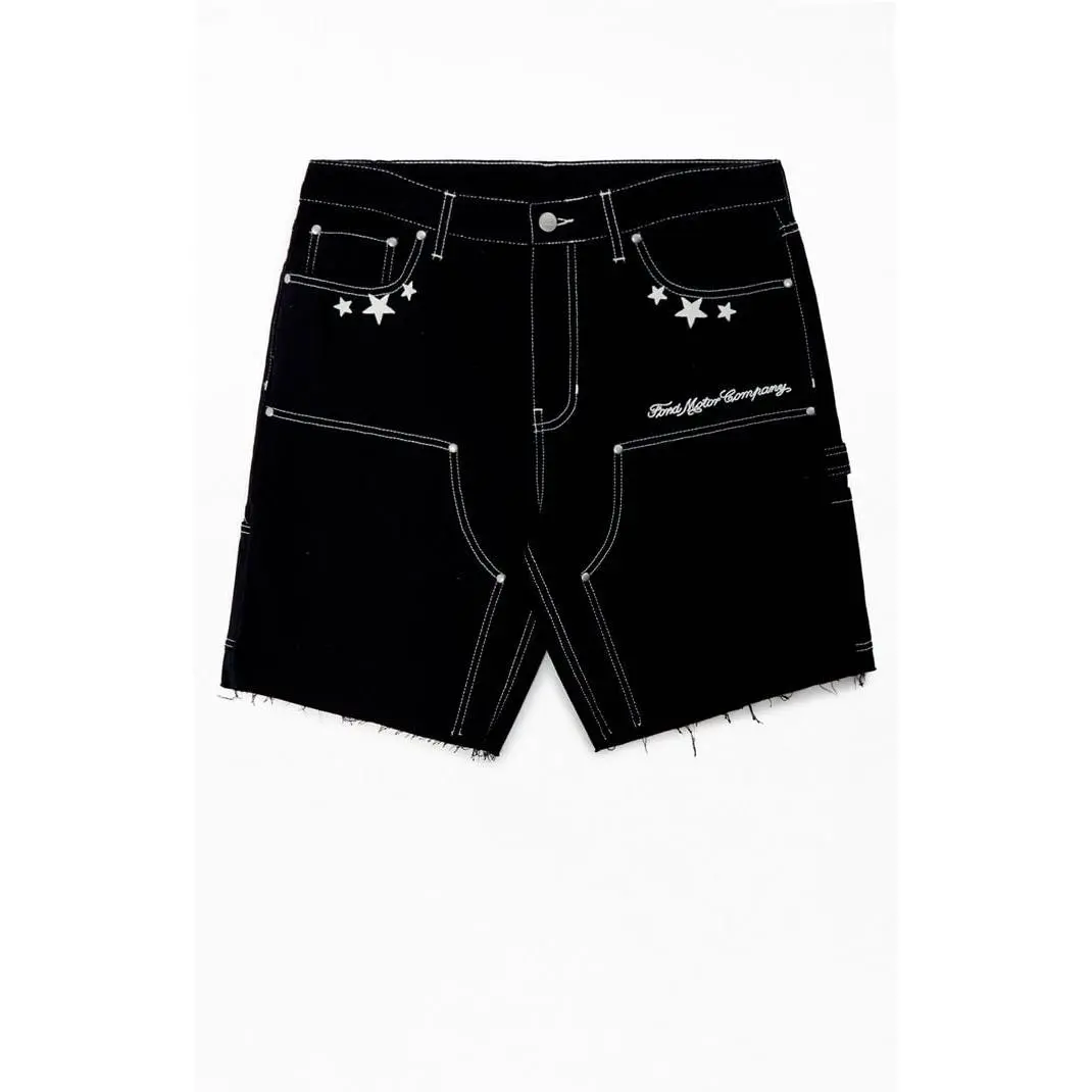 FORD Men's Star Knee Panels Baggy Denim Shorts