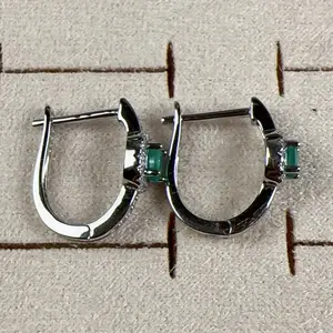 <PingEast jewelry > Emerald earrings 925 Sterling Silver 3*5mm Natural Colombian Emerald Ear Clips with Certificate——