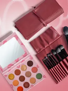 Colorful Cosmetics The Essentials Bundle - Includes Eyeshadow Palette & Makeup Brushes in Pink Leather Case for Flawless Looks