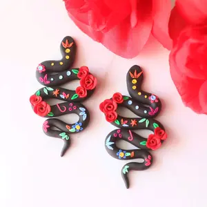 Mexican snake earrings, handmade clay jewelry
