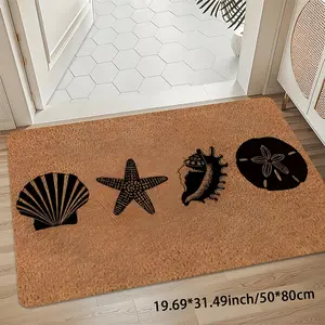 Super Soft 8mm Thick Ocean Shell Starfish Pattern Door Mat, Coastal Nautical Welcome Mat for Entryway, Non-Slip 850gsm Washable Floor Mat for Kitchen Bathroom Bedroom Living Room Office Balcony Porch Garden Camping Playroom Home Decor Area Rug Carpet