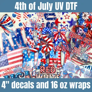 4th of July UV DTF Wraps and Decals, 16oz Size, Cup Stickers, Cup Wraps, Fourth of July