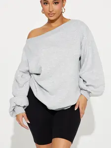 Vera Off Shoulder Oversized Sweatshirt in Heather Grey - Long Sleeve Fleece, Oversized Fit, 60% Cotton 40% Polyester, Perfect for Casual Outings