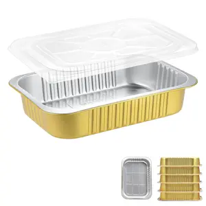 11" x 7.5" Heavy-Duty Aluminum Foil Pans with Lids 74oz 5 Pack Extra-Thick Disposable Foil Containers for Oven Baking Freezer & Food Storage
