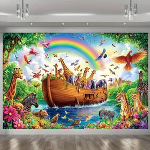 Noah Ark Tapestry Biblical Theme Backdrop Animal Scene Wall Hanging Photography Background for Party Decoration Living Room Bedroom Indoor Outdoor Event Decor Polyester