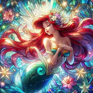 5D DIY full drill round diamond painting - diamond painting kit of mermaid and flowers. Mosaic canvas DIY wall art, home wall decoration, suitable for Halloween, Christmas, birthdays, and anniversary gifts.