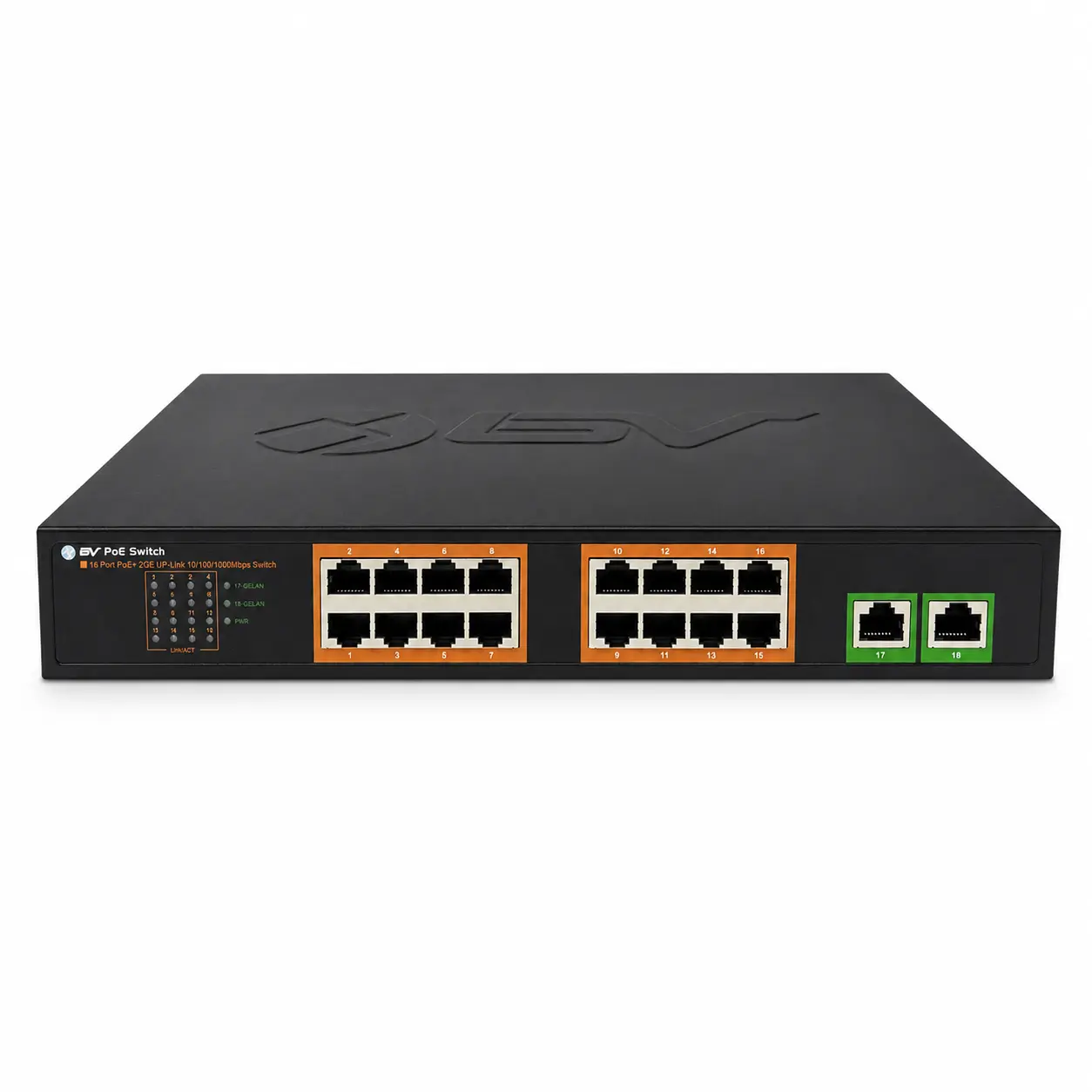 BV-Tech 16-Port Gigabit PoE Switch (POE-SW1602G) with 2 Gigabit Uplink Ports, 120W PoE Budget, 1U Rackmount