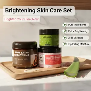 Pure Extra Brightening Multi-Pack Body Care Products Set - 16oz Aloe & Triple Lanolin Face Moisturizing Cream (Moisturizer), 4oz Molato Cleanser Soap, 10oz Soothing Hydrating Rejuvenating Lotion
