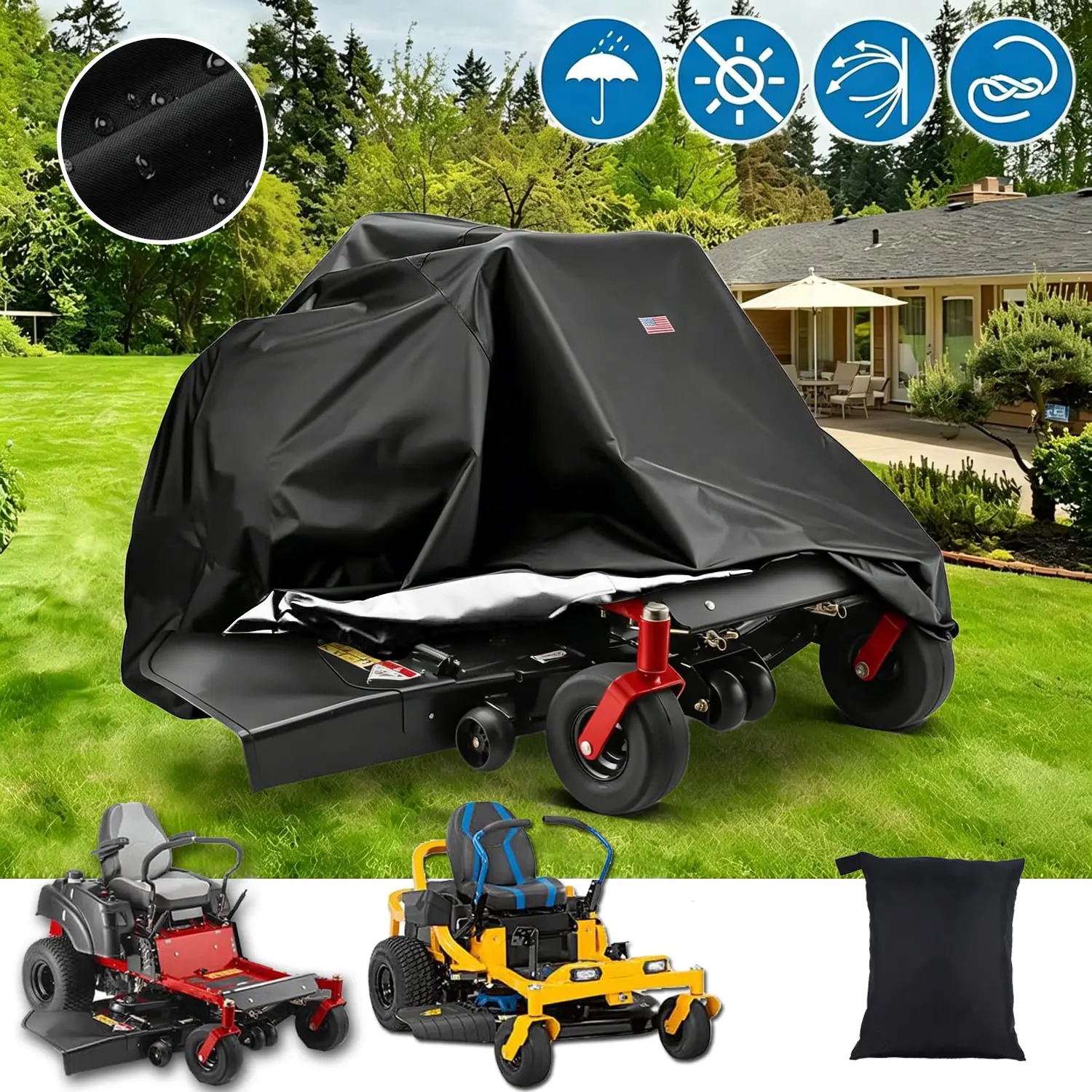 HOMEYA Zero Turn Mower Cover, 420D Riding Lawn Mower Cover Waterproof Outdoor, Lawn Tractor Cover Universal Fit up to 60" Decks, Greenworks, EGO, Craftsman, Husqvarna, Honda