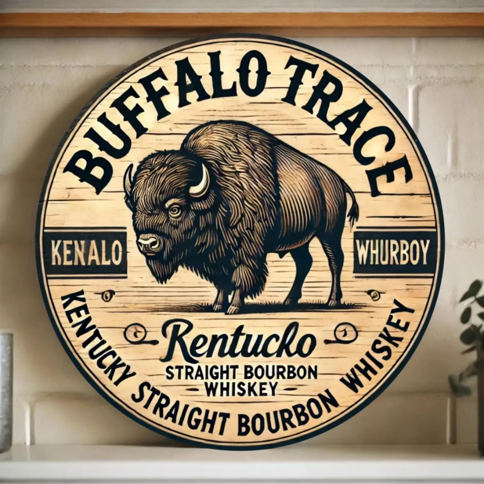 Vintage Style Buffalo Trace Bourbon Whiskey Metal Wall Sign - Rustic Design 2D Flat Bar Decor Home Decor Products Home Decoration for Home Pub Man Cave - Durable Waterproof Aluminum Art Vintage Garage Signs Decorative Wall Sign
