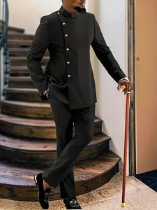 Muslim New Traditional Ethnic Clothing Suit, African Style Button Men's Casual Wedding Dress Set, Stylish and Comfortable, Outfit