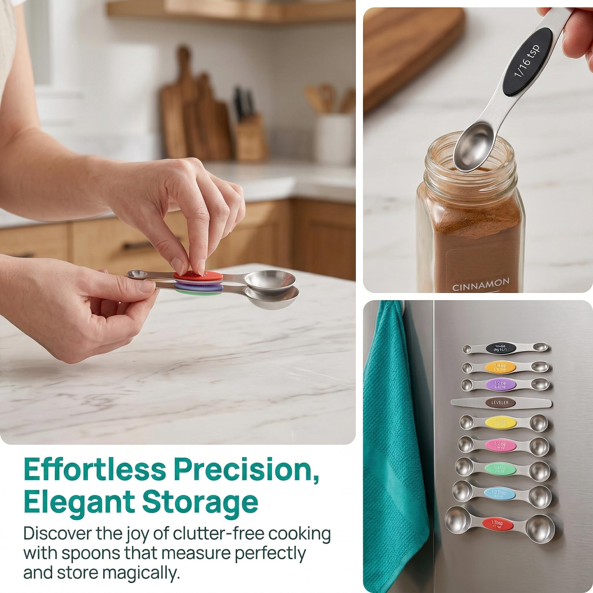 Modern Stainless Steel Magnetic Measuring Spoon Set, Household Food Grade Kitchenware Measuring Spoon, Home Essentials Kitchen Gadgets Double-ended Coffee & Baking Tool, Accurate Scale Measuring Utensils, Home Kitchen Cooking Gadgets