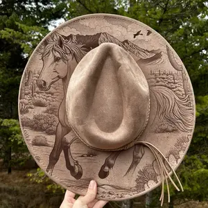 Running Horse Engraved Fedora Hat