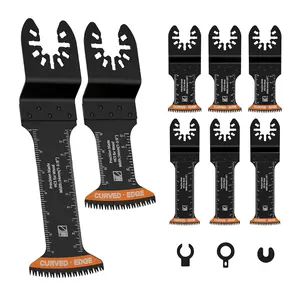 6PCS Curved Japanese Tooth Oscillating Saw Blades, Standard & Extra Long Reach Multitool Blades, Sharp Curved Edge Saw Blades for Clean Cutting Wood & Plastic