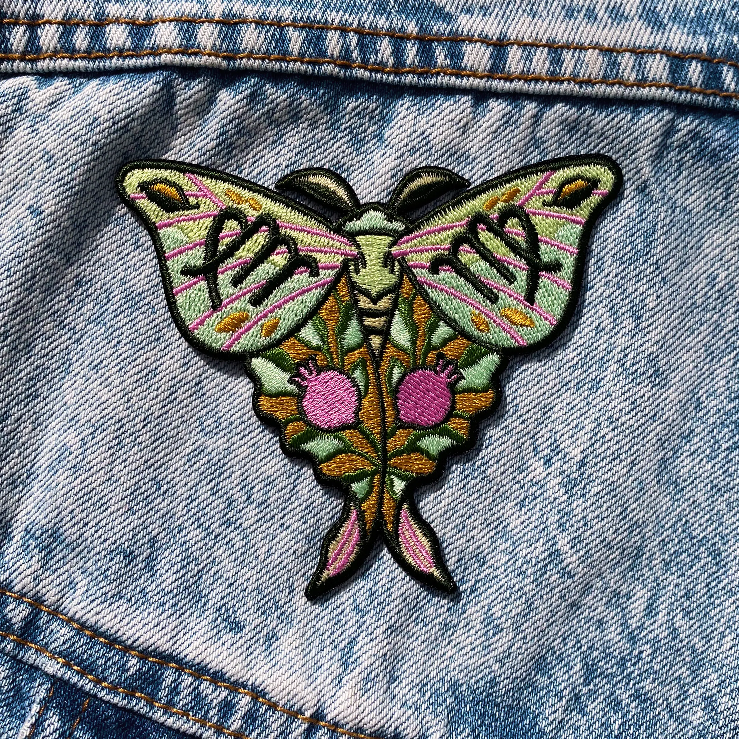 Virgo Zodiac Moth, Embroidered Patch - Astrology Butterfly Star Signs - Iron on Patch - Botanical, Boho, Nature - Jackets, Accessories, Backpack - 100% Embroidery, Detailed, Original Design - Earth Sign, Maiden