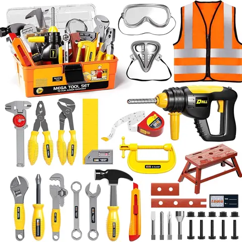 Kids Tool Set with Tool Box & Electronic Toy Drill, 45 Pcs Pretend Play Kids Construction Kits for Kids Ages 3-5 Years Old, Perfect Gift for Toddler Boy