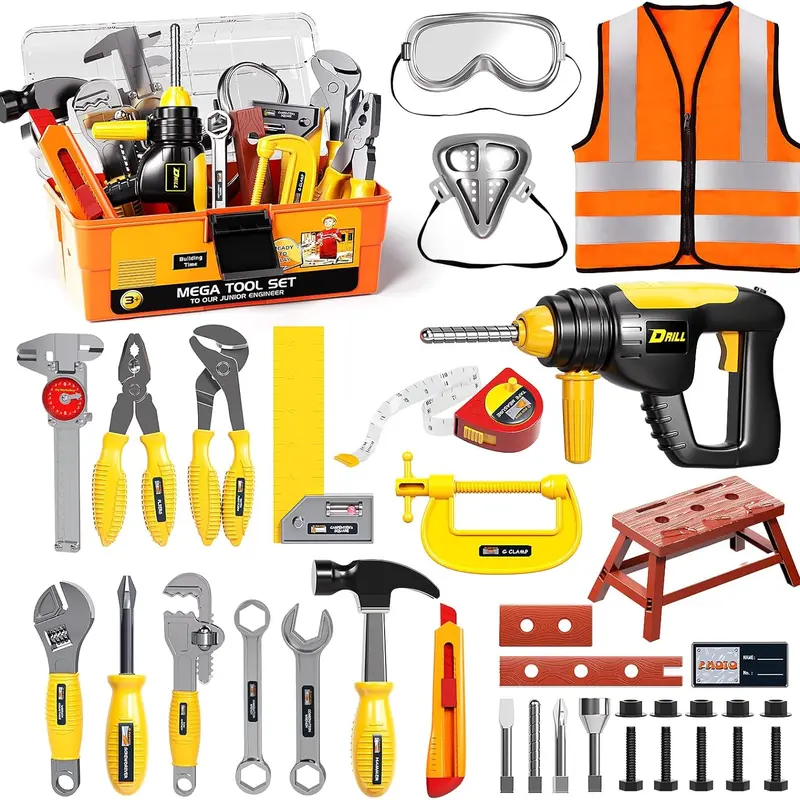 Kids Tool Set with Tool Box & Electronic Toy Drill, 45 Pcs Pretend Play Kids Construction Kits for Kids Ages 3-5 Years Old, Perfect Gift for Toddler Boy