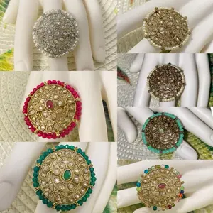 Adjustable Polki Mehendi Rings for All Finger Sizes in 7 Colors Elegant Versatile Jewelry for Any Occasion