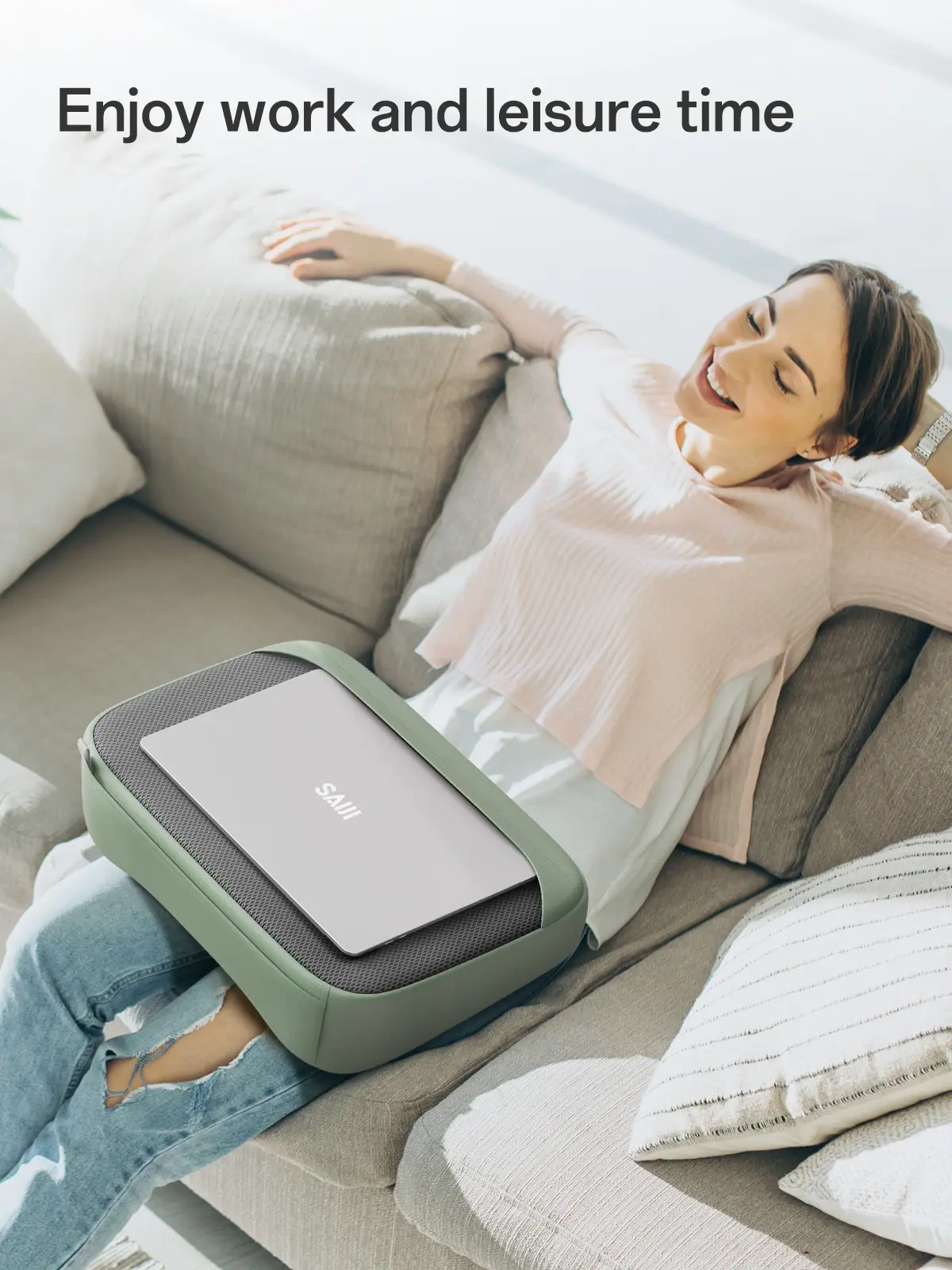 SAIJI Breathable Lap Desk for Laptop, Ultra Lightweight Laptop Lap Desk with Cushion, Laptop Pillow for Lap with Partitioned Storage Bag, Designer Stopper - Fits up to 15.6 Inch Laptops arm Portable Work From Home
