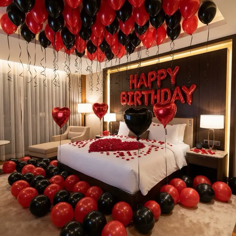 Red Happy Birthday Letter Balloon Set - 39pcs Including Red & Black Latex Balloons, 18" Black & Red Love-Shaped Foil Balloons birthday balloon foil balloon party decoration birthday decoration