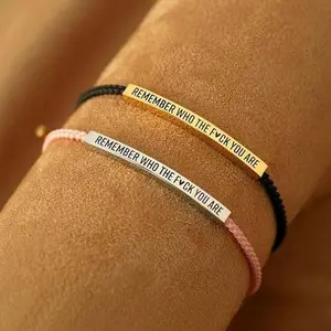 Inspire Bracelet Remember Who The You Are for Women Rope Inspirational Gift Adjustable Stainless Steel Tubular Bracelet