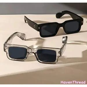 2-Pack Y2K Trendy Retro Square Sunglasses – Black & Transparent Frames, UV400 Protection, Perfect for Summer Beach Trips, Travel & Streetwear