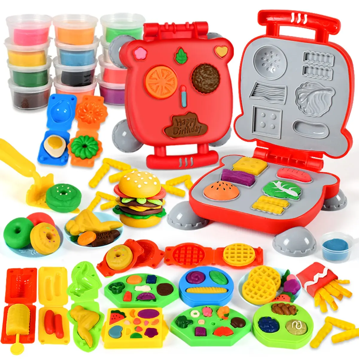 Wheat Color Clay Burger Set, Non-Toxic Dough + Kitchen Molds, Handmade DIY Educational Toy for Ages 3+, Fun Creative Play, Pretend Play Kitchen