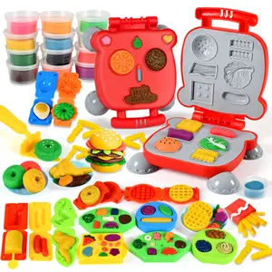 Wheat Color Clay Burger Set, Non-Toxic Dough + Kitchen Molds, pretend cooking set, Handmade DIY Educational Toy for Ages 3+, Safe Play, Play Kitchen Accessories