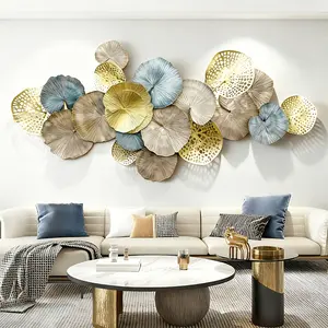 3D Metal Wall Art - 52x25in Large Iron Metal Wall Art Decor, 3D Abstract Lotus Leaves Wall Decor, Modern Luxury Wall Sculpture For Indoor Outdoor Living Room, Dining Room Bedroom Background Decoration